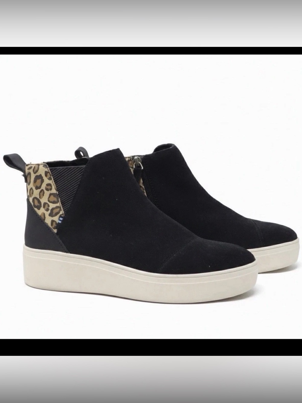 TOMS Jamie Black Suede Leopard Print Platform Chelsea Boots Womens Size 9.5 M